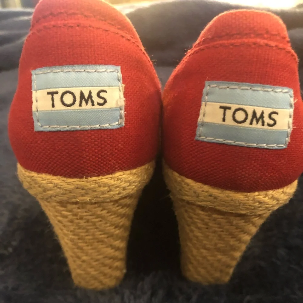 Toms Red Canvas Wedge Espadrilles
